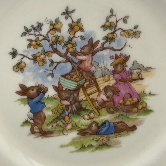 Royal Doulton Bunnykins Plate Apple Picking England Bone China Vintage Gift Y2K - Picture 3 of 9